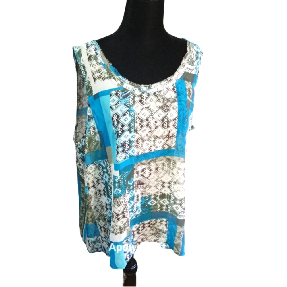 LN  Turo by Vince Camuto  Blue Abstract blouse XL